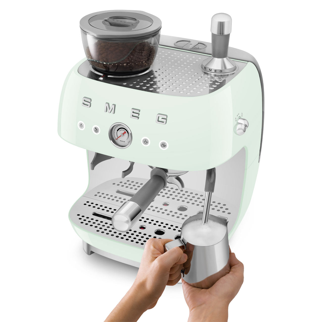 SMEG Siebträger mit Mahlwerk EGF03PGEU in Pastellgrün inkl. 5 Jahre Garantie