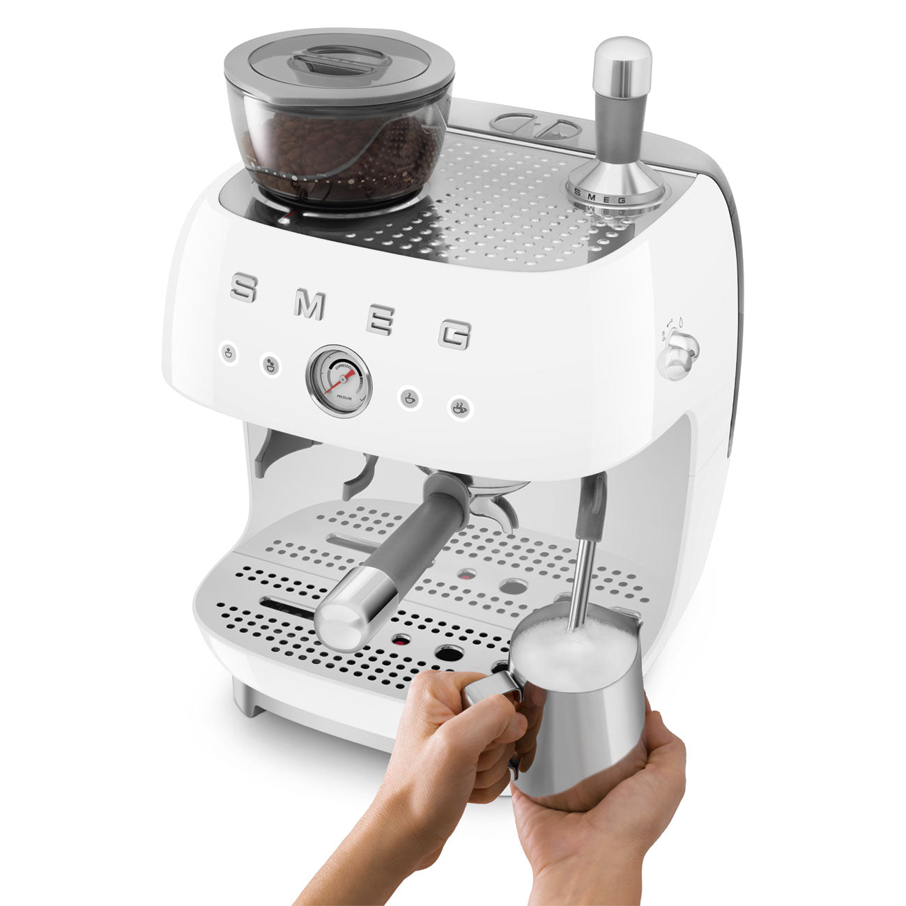 SMEG Siebträger mit Mahlwerk EGF03WHEU in Weiß inkl. 5 Jahre Garantie