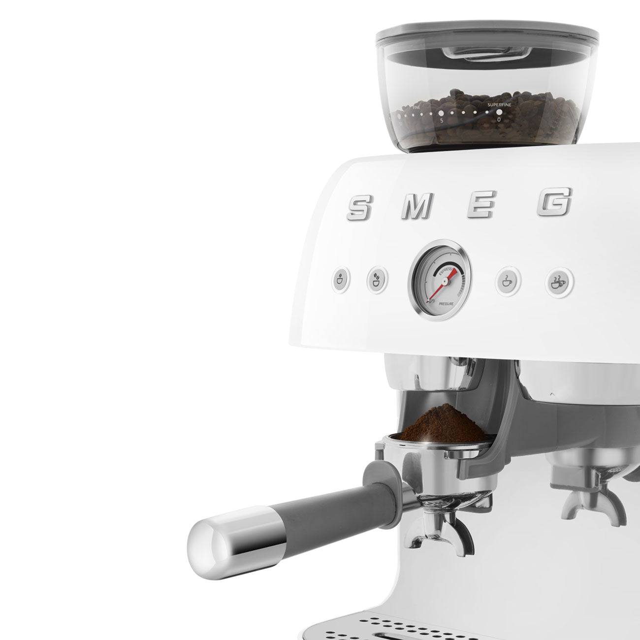 SMEG Siebträger mit Mahlwerk EGF03WHEU in Weiß inkl. 5 Jahre Garantie